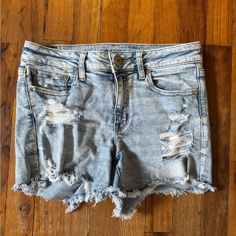 American Eagle Next Level Stretch distressed jean shorts size 8